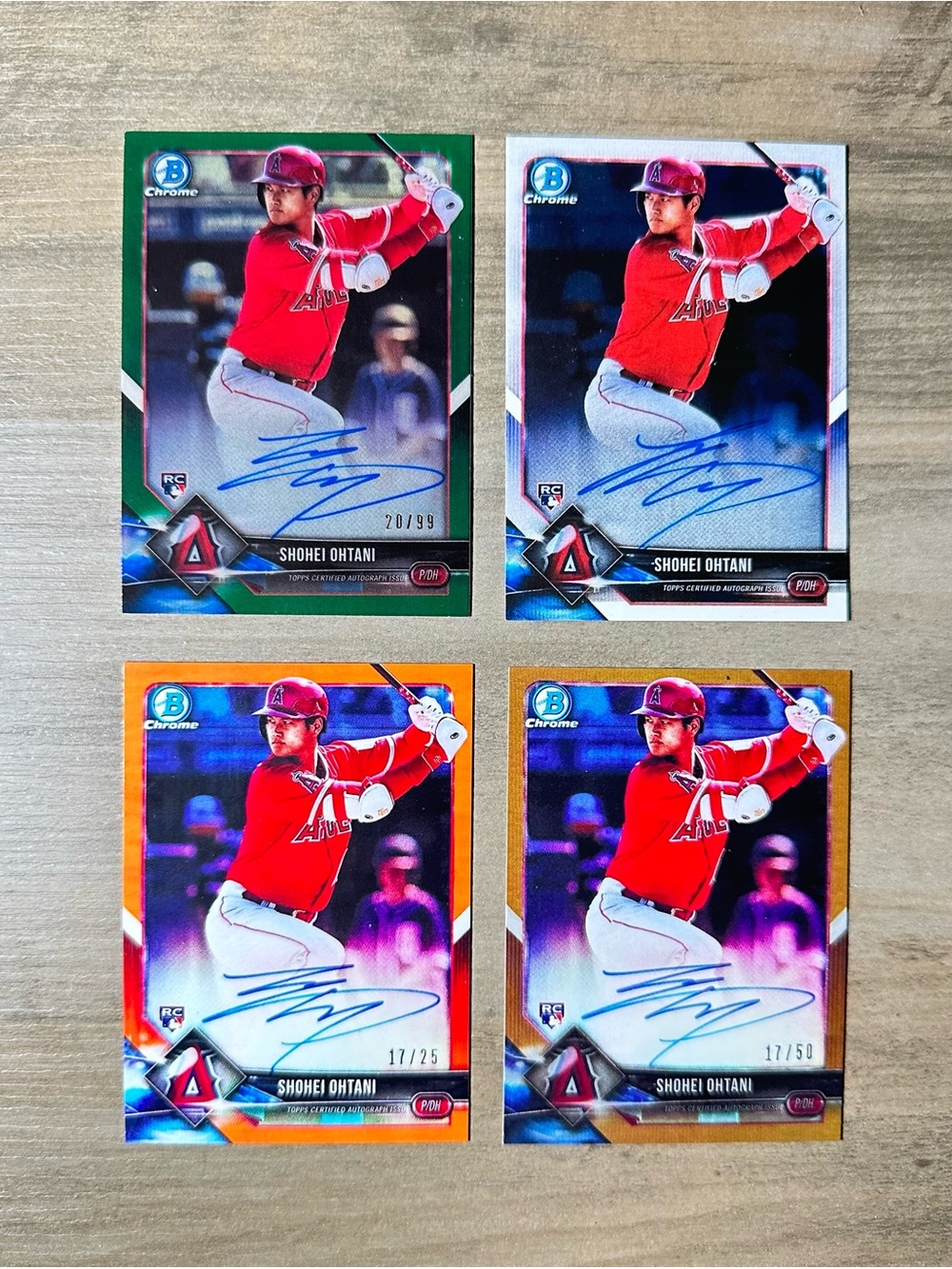 Shohei Ohtani Lot of (4) 2018 Signed Bowman Chrome numbered Novelty Cards.